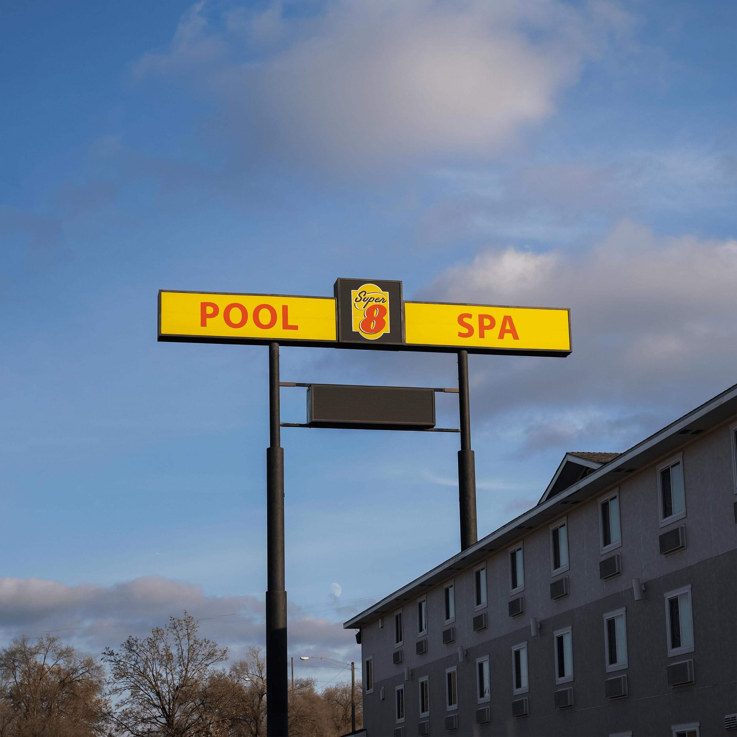 The signage of a Super8 Motel.