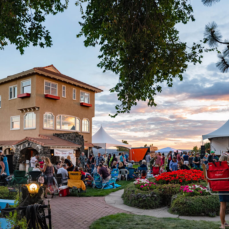 An outdoor party at Arbor Crest Winery.